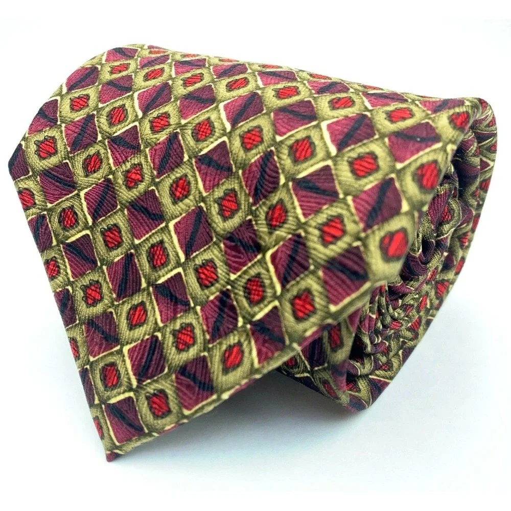 JERRY J GARCIA Tie Burgundy Purple Khaki Brown Red Black Silk Hand Made Necktie
